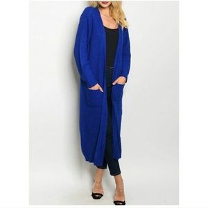 Primi royal blue longline cardigan with pockets Small